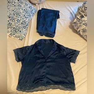 Nasty Gal Dark Blue Silk Pajama Set